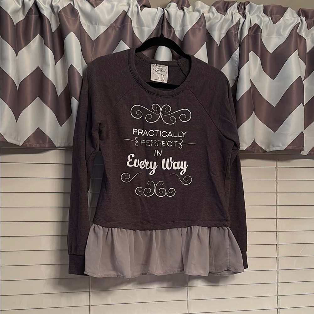Disney Woman’s Long Sleeve Shirt with Ruffle Hem - Gray
